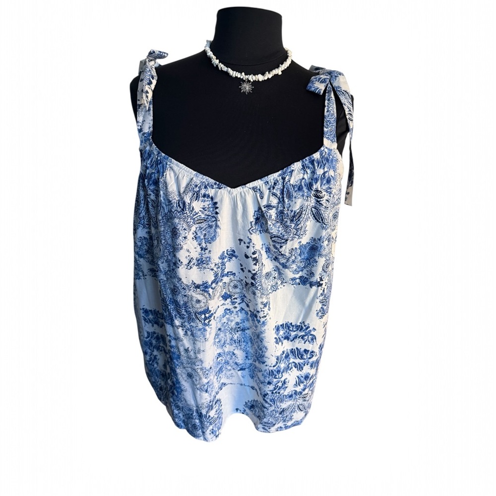 Lane Bryant Blue/White Sleeveless Top cottage core adjustable straps Plus SZ 24